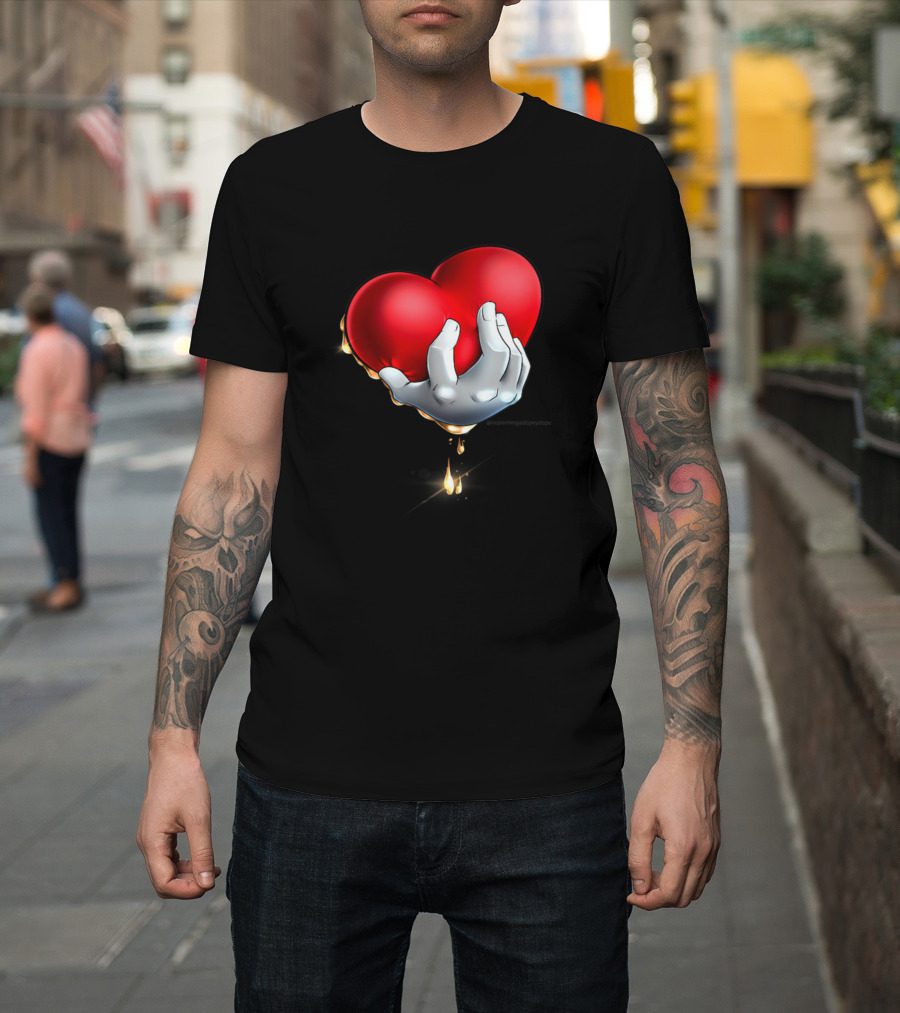 New Universally Recognized Cartoon Gloved Hand Holding Vibrant Red Hearts T-Shirt