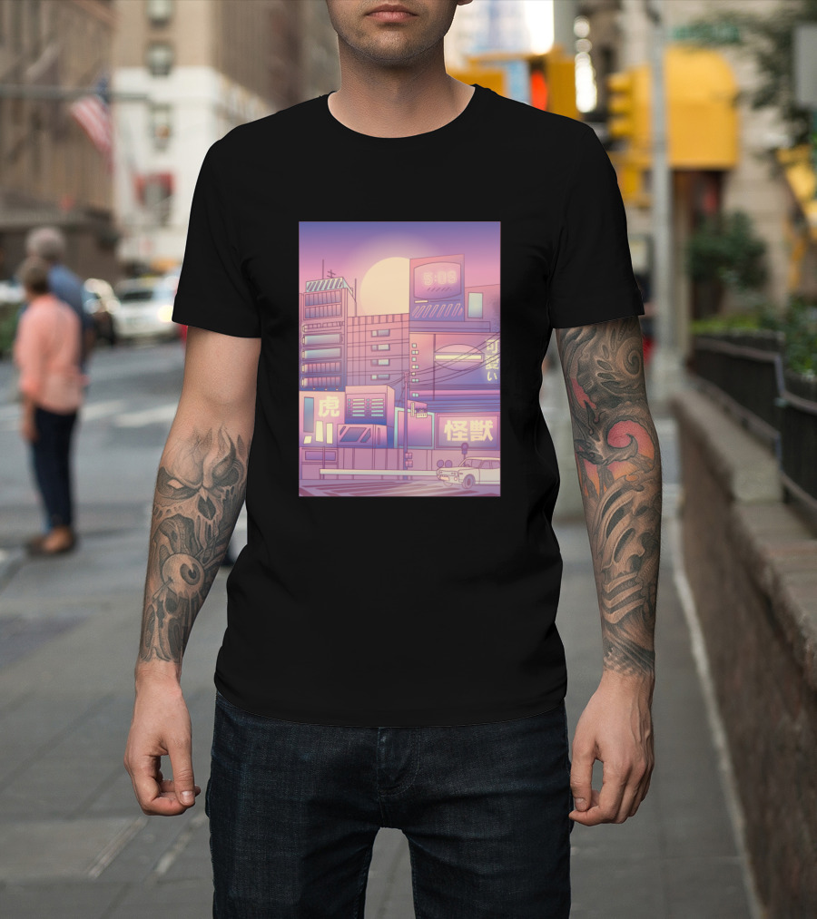 5:05 Vaporwave Japanese City Sunset Neon Lights T-Shirt