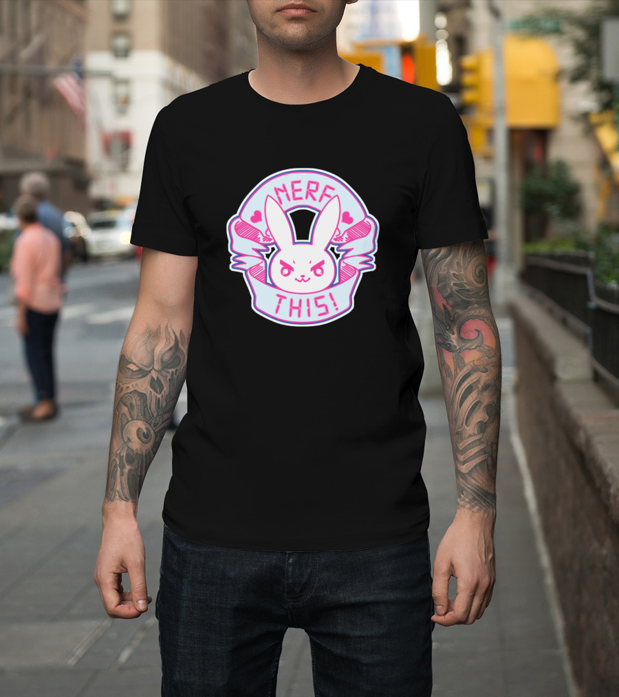 Nerf This Angry Bunny Badge with Pink Hearts T-Shirt