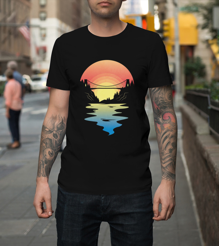 Bristol Bridge Sunset Reflection Landscape T-Shirt