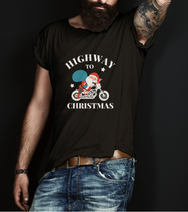 HIGHWAY TO CHRISTMAS BIKER SANTA CLAUS T-Shirt