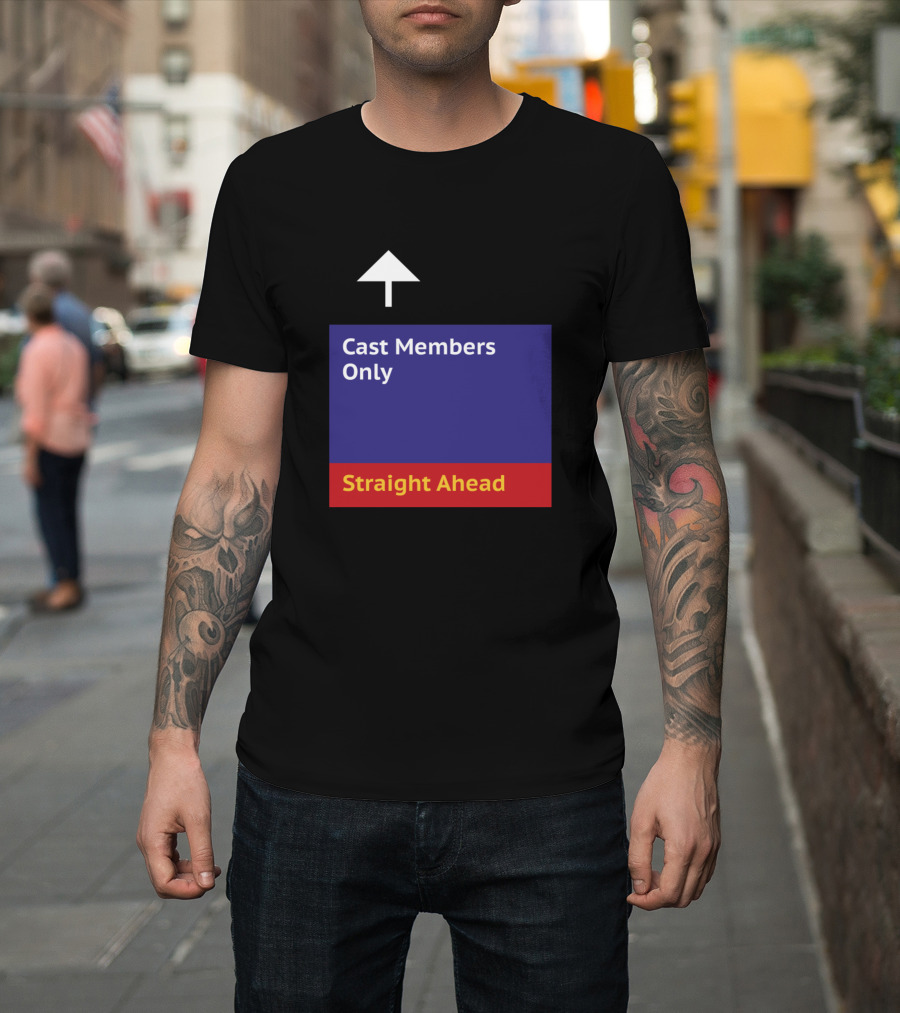 Cast Members Only Straight Ahead Disney World Sign with Mouse Ears Arrow T-Shirt