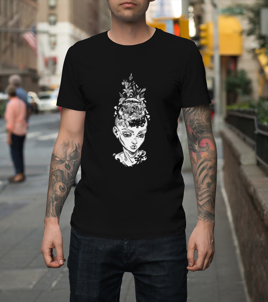 Surreal Human Head Open with Blooming Flowers and Leaves T-Shirt