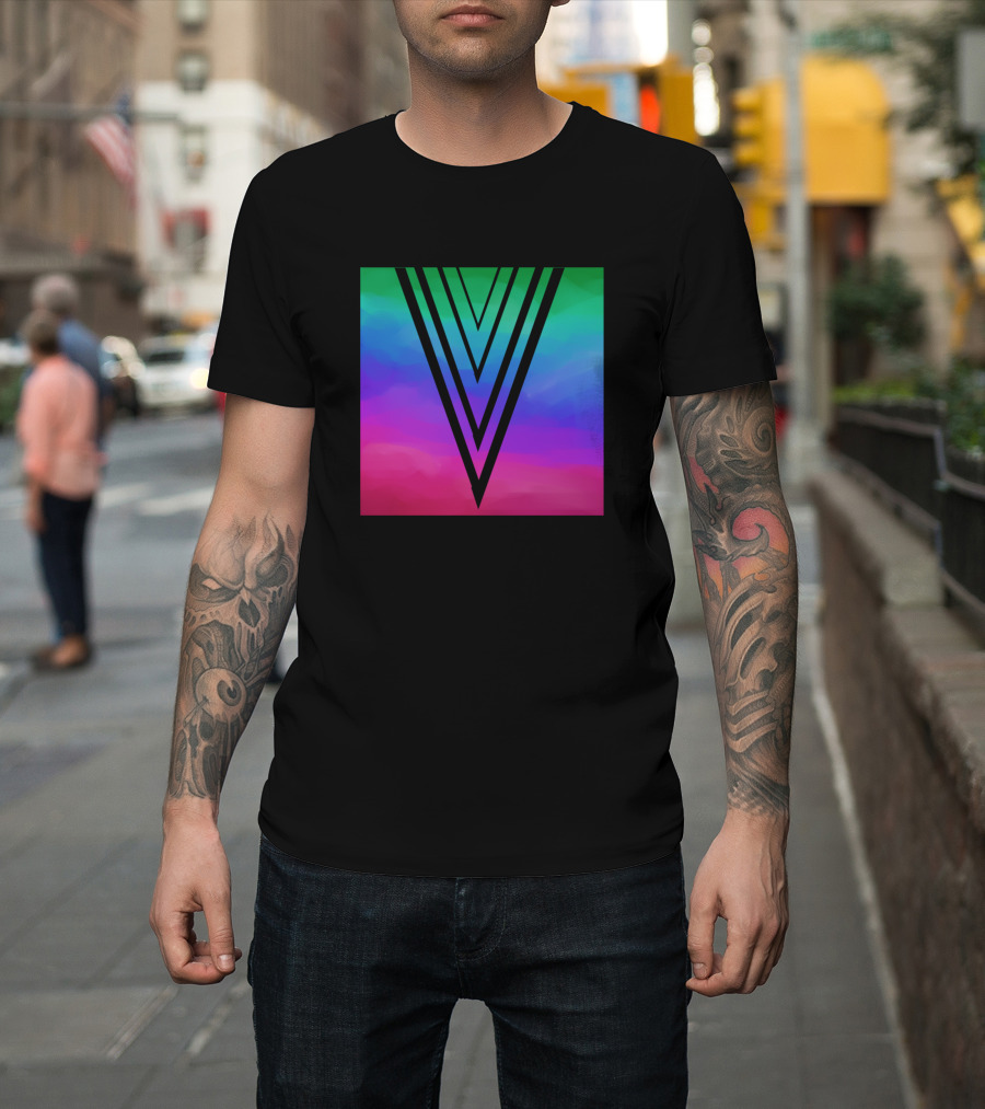 Rainbow Black Triangles on Colorful Gradient Background Proud T-Shirt