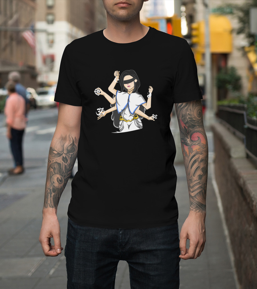 The Social Judge Multifaith Symbols Blindfolded Justice T-Shirt