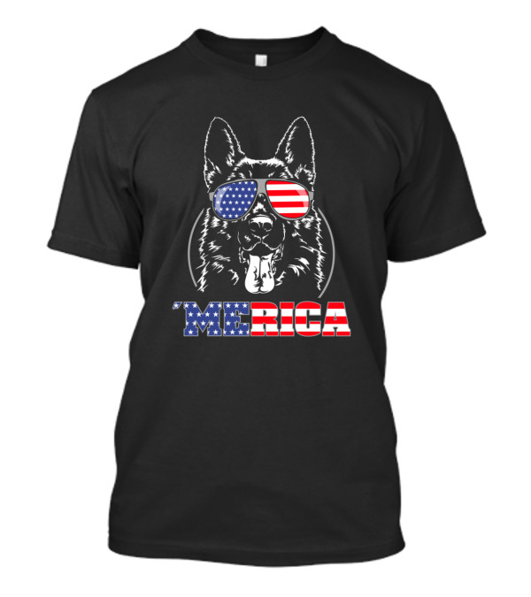 Proud Patriotic German Shepherd 'Merica American Flag Sunglasses T-Shirt