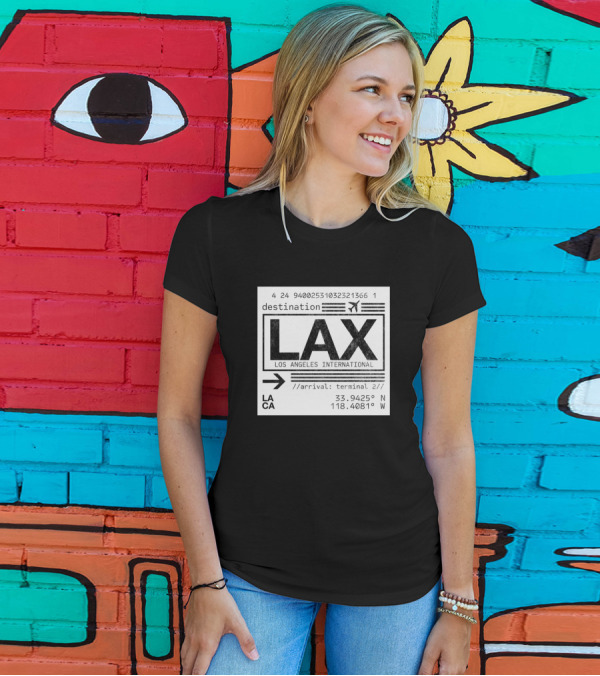 Destination LAX Los Angeles International Arrival Terminal 2 Coordinates 33.9425 N 118.4081 W T-Shirt
