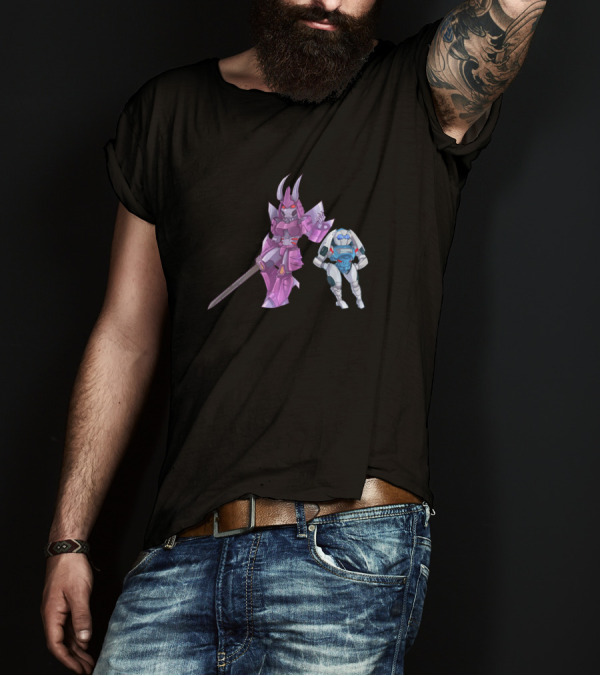 Terrible Duo Purple Armored Warrior And Blue Mecha Robot T-Shirt