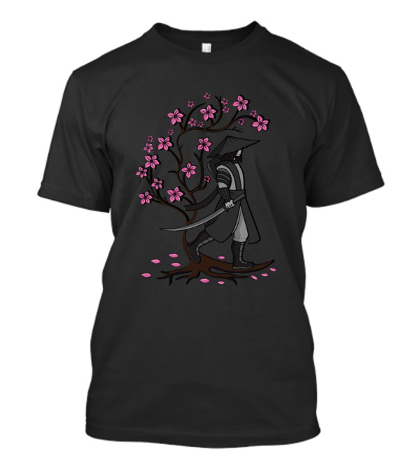 Vintage Samurai Warrior With Sword And Cherry Blossom Japan T-Shirt