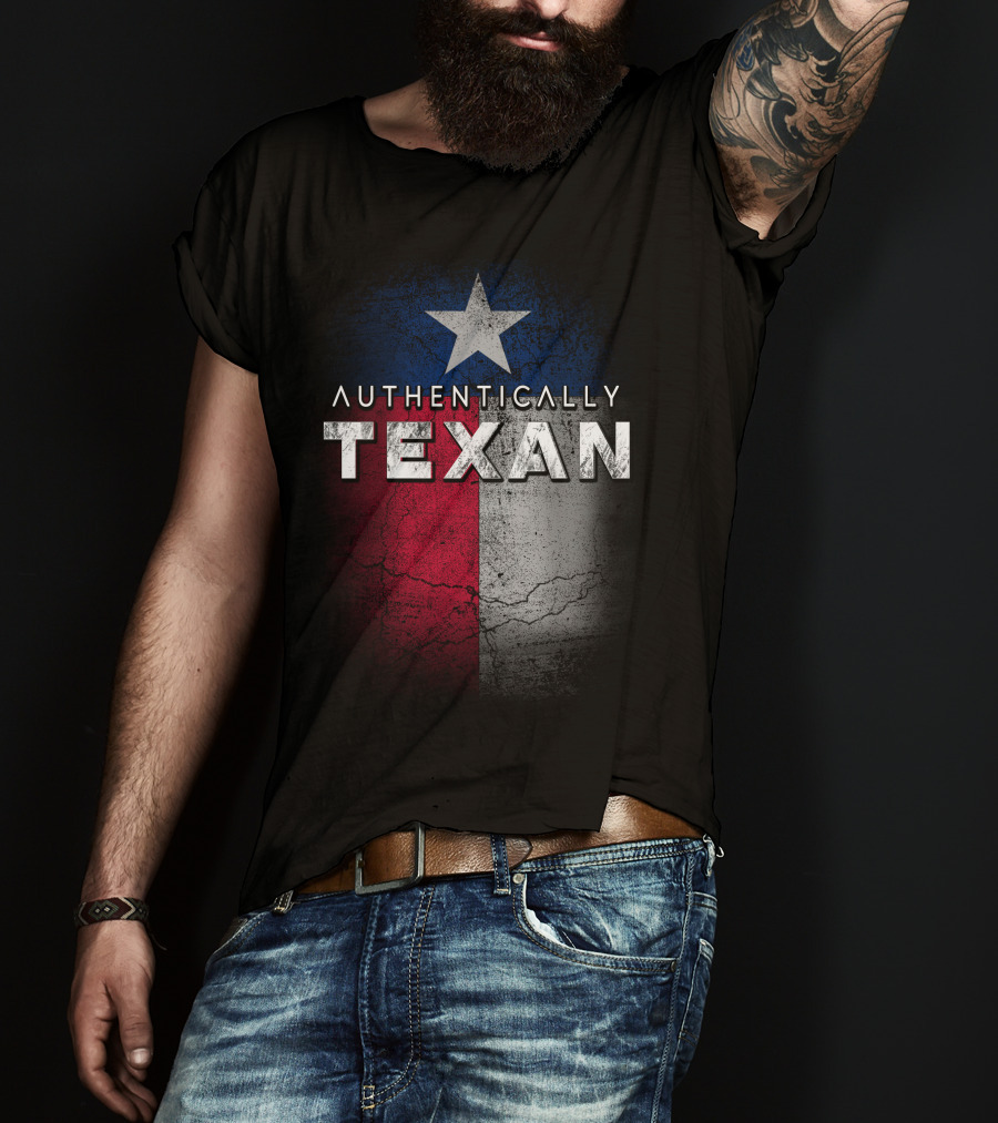 Authentically Texan Lone Star Flag Style T-Shirt