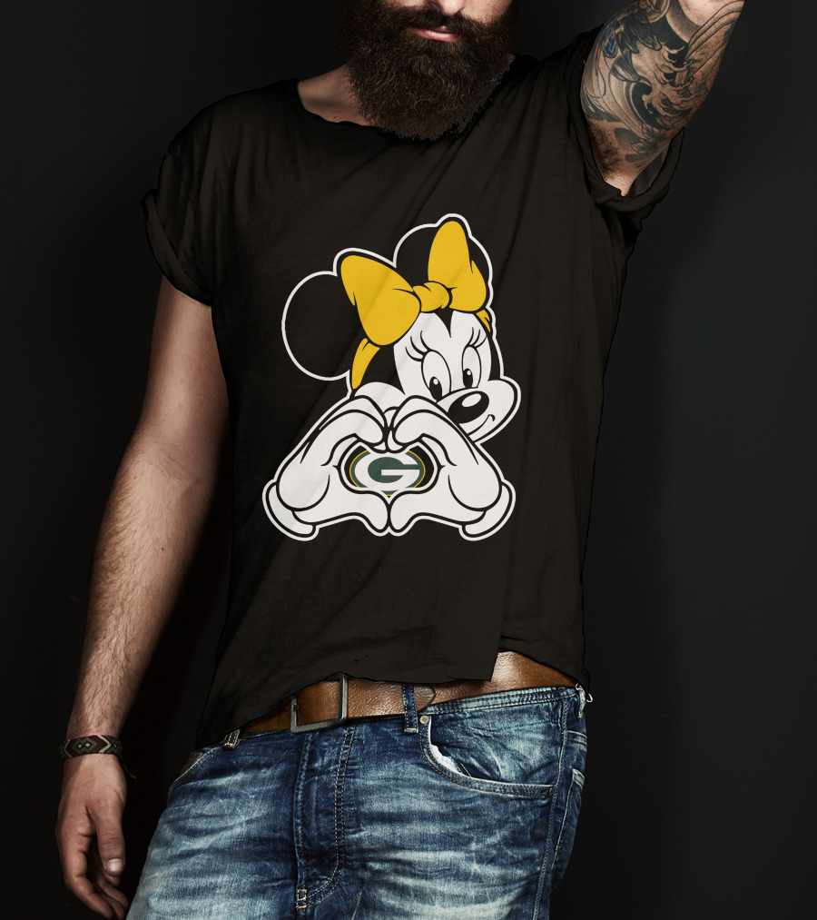 Minnie Mouse Green Bay Packers Heart Hands T-Shirt
