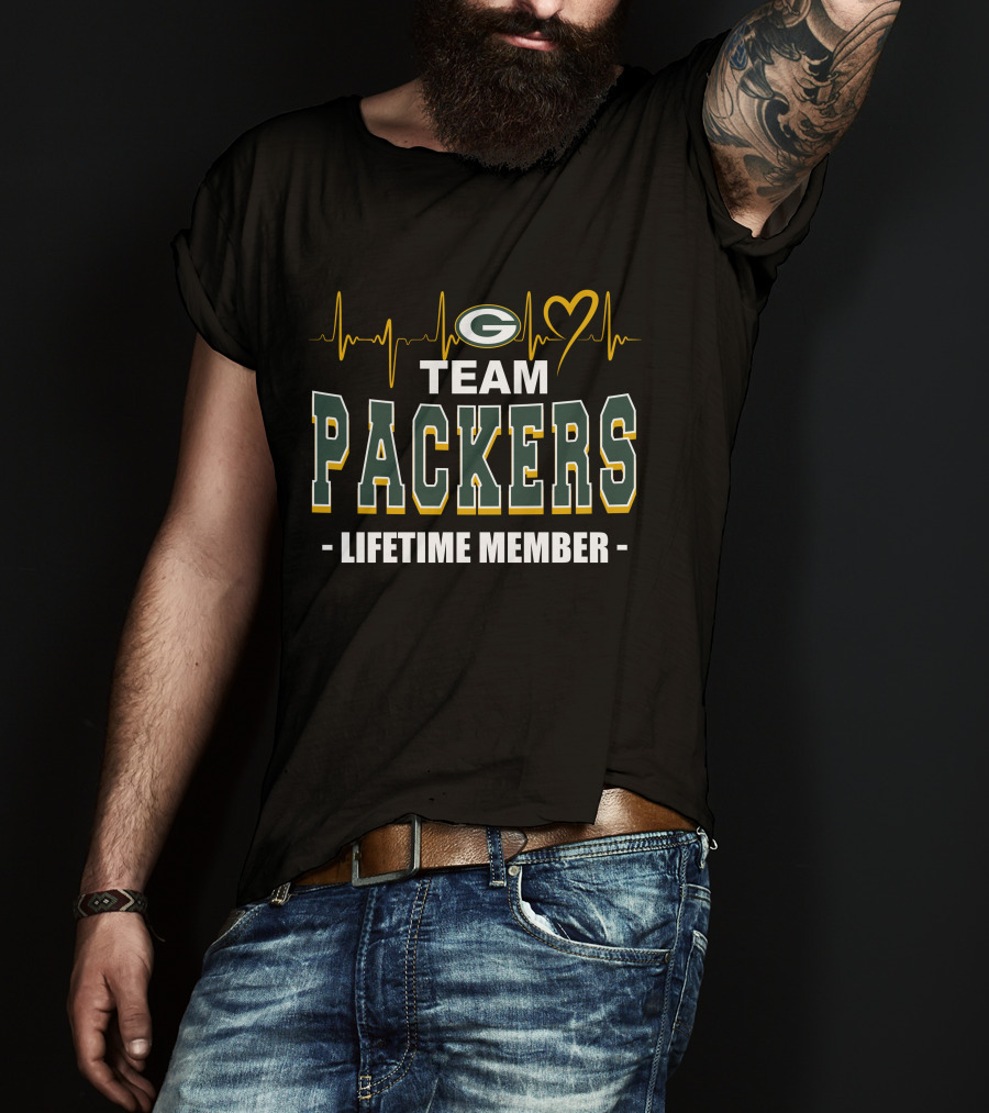 Team Packers Lifetime Member Green Bay Packers Heartbeat T-Shirt