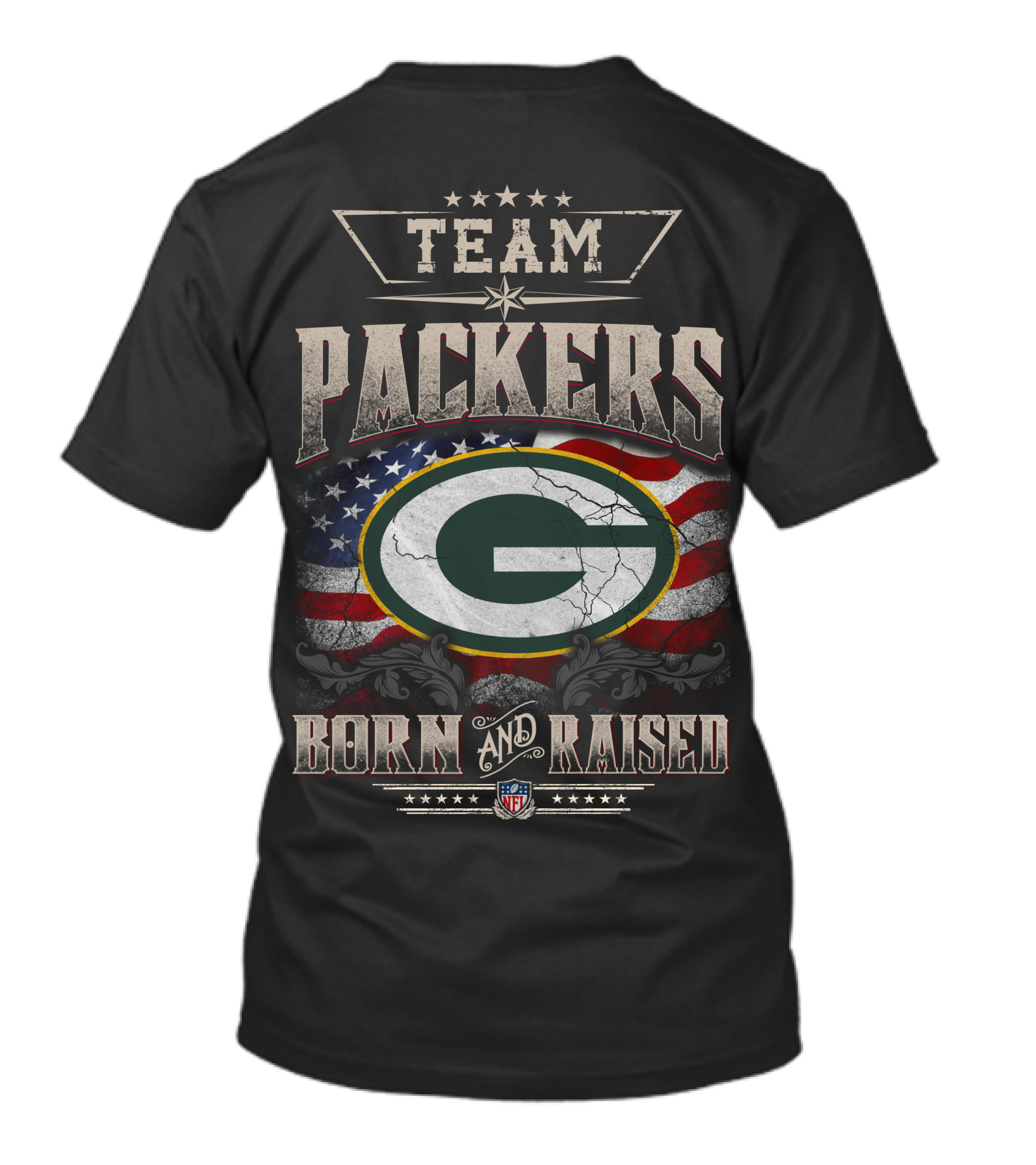 Team Packers Born And Raised Usa Flag Nfl T-Shirt