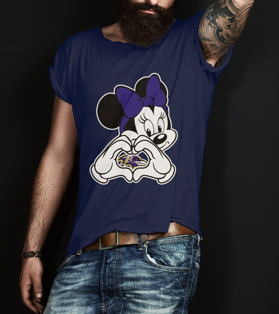 Baltimore Ravens Minnie Mouse Heart Hands T-Shirt