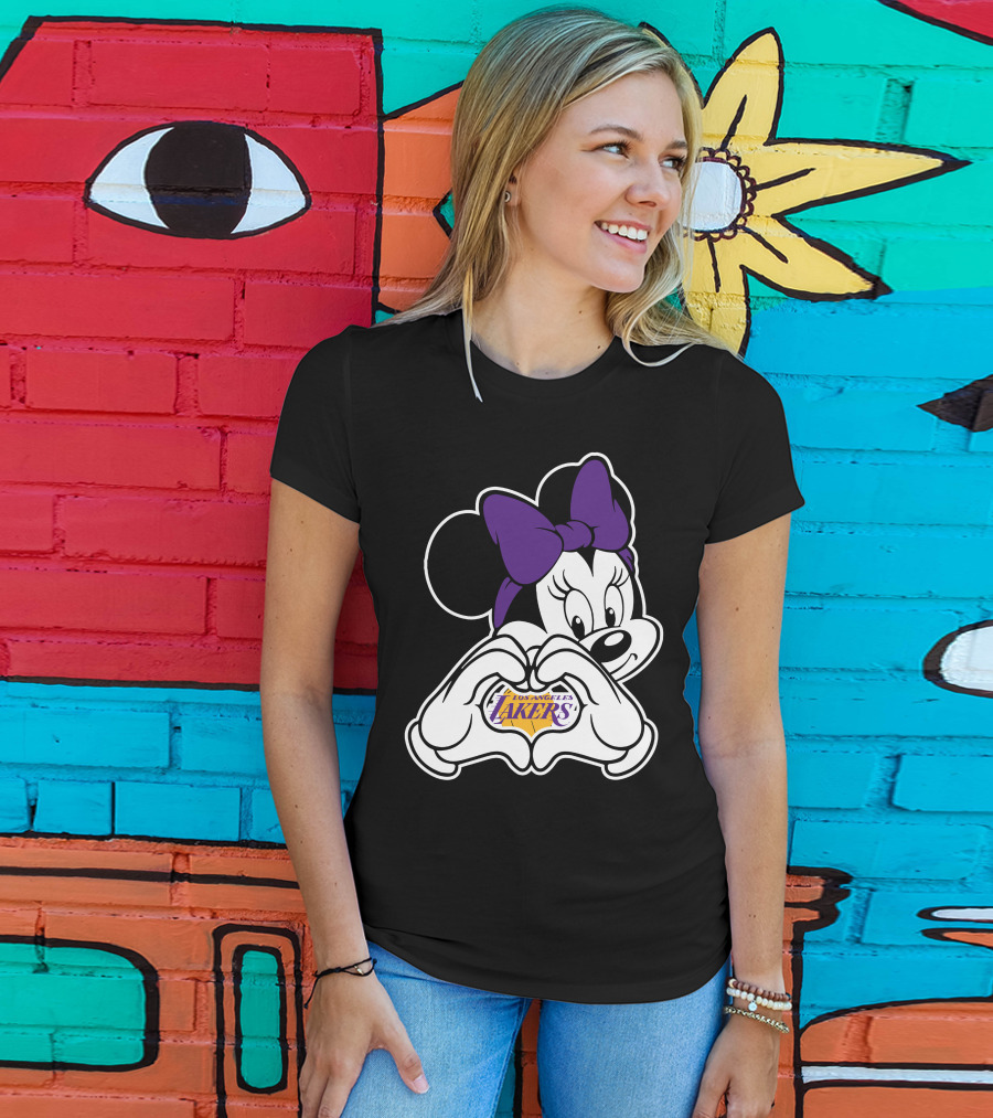 Los Angeles Lakers Minnie Mouse Heart Hands T-Shirt