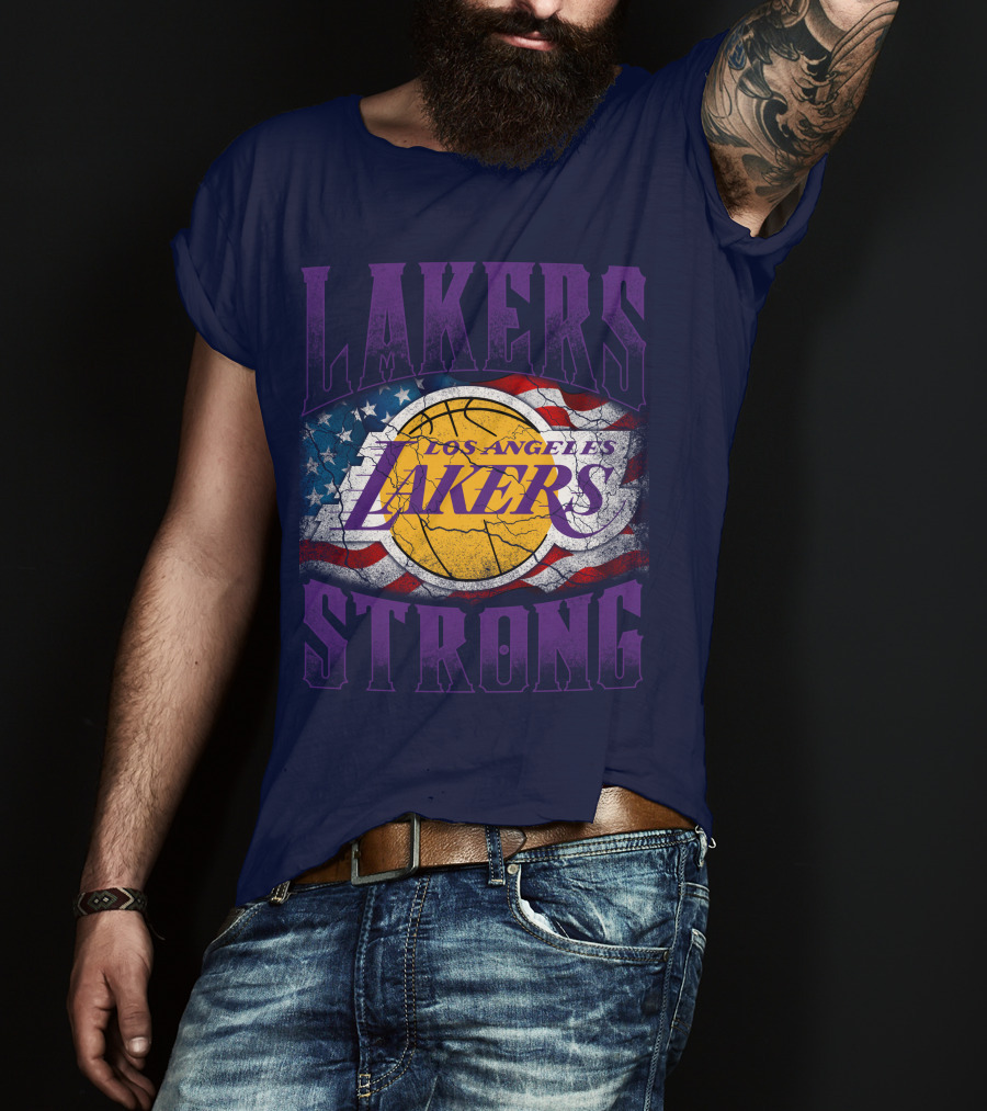 Los Angeles Lakers Strong American Flag Basketball T-Shirt