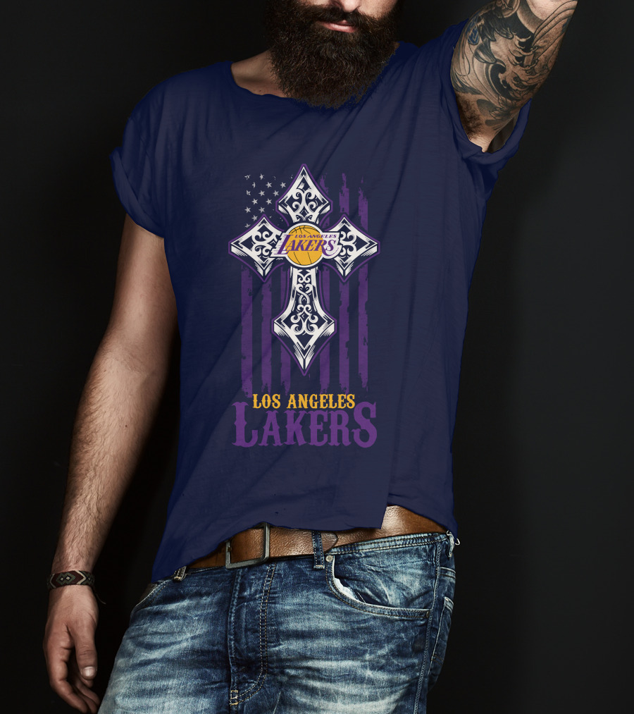 Los Angeles Lakers Cross American Flag T-Shirt