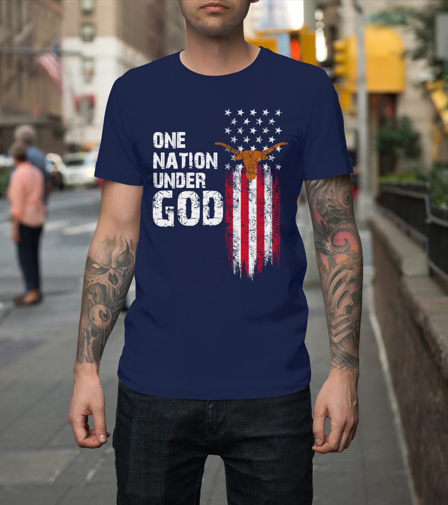One Nation Under God Texas Longhorns Flag Usa T-Shirt