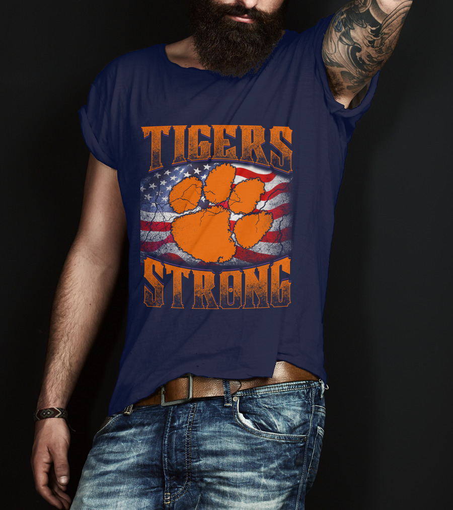 Clemson Tigers Strong American Flag Pawprint T-Shirt