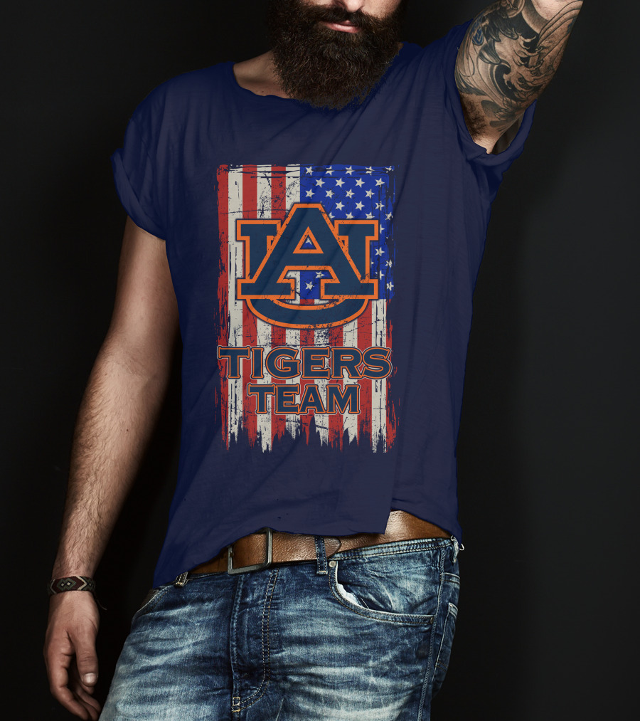 Auburn Tigers Team American Flag T-Shirt