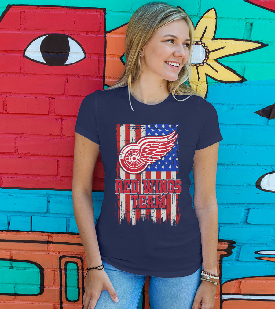Detroit Red Wings Team American Flag T-Shirt