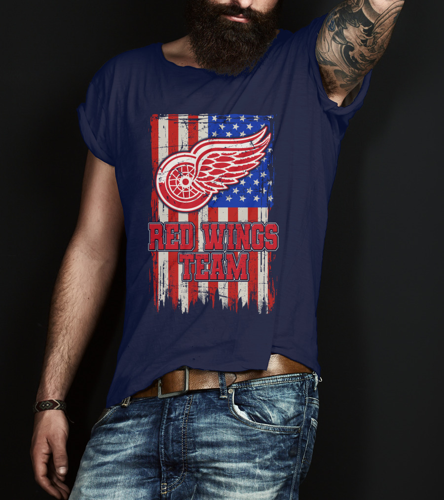 Detroit Red Wings Team American Flag T-Shirt