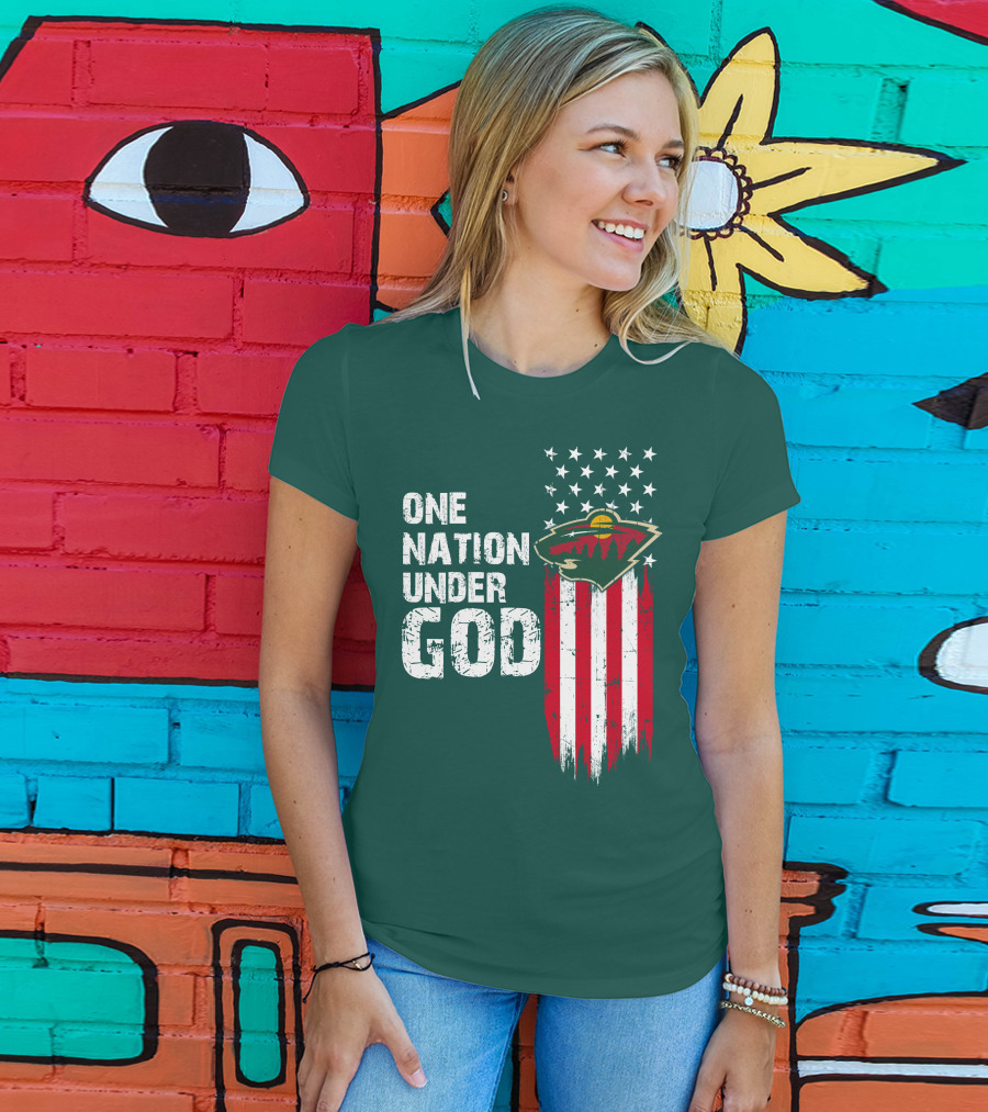One Nation Under God Minnesota Wild Logo American Flag Stars And Stripes T-Shirt