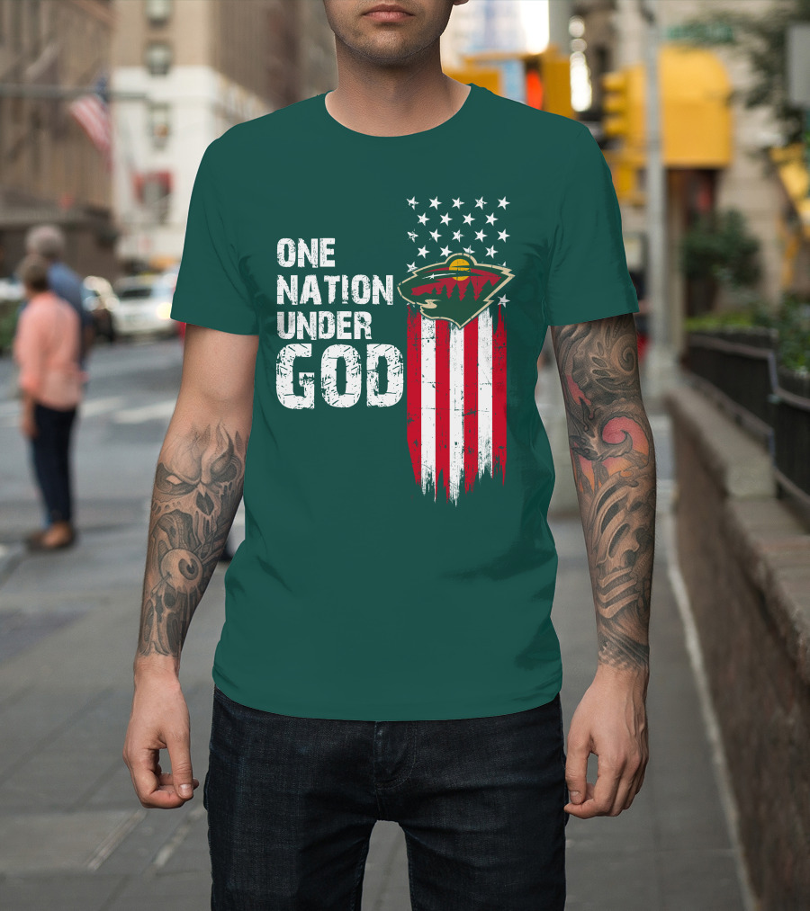 One Nation Under God Minnesota Wild Logo American Flag Stars And Stripes T-Shirt