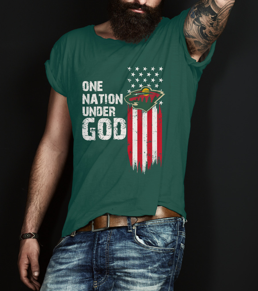 One Nation Under God Minnesota Wild Logo American Flag Stars And Stripes T-Shirt