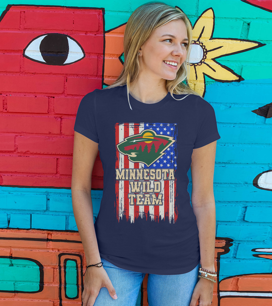 Minnesota Wild Team American Flag T-Shirt