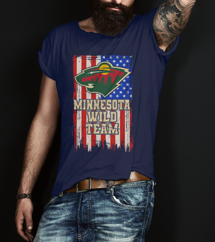 Minnesota Wild Team American Flag T-Shirt
