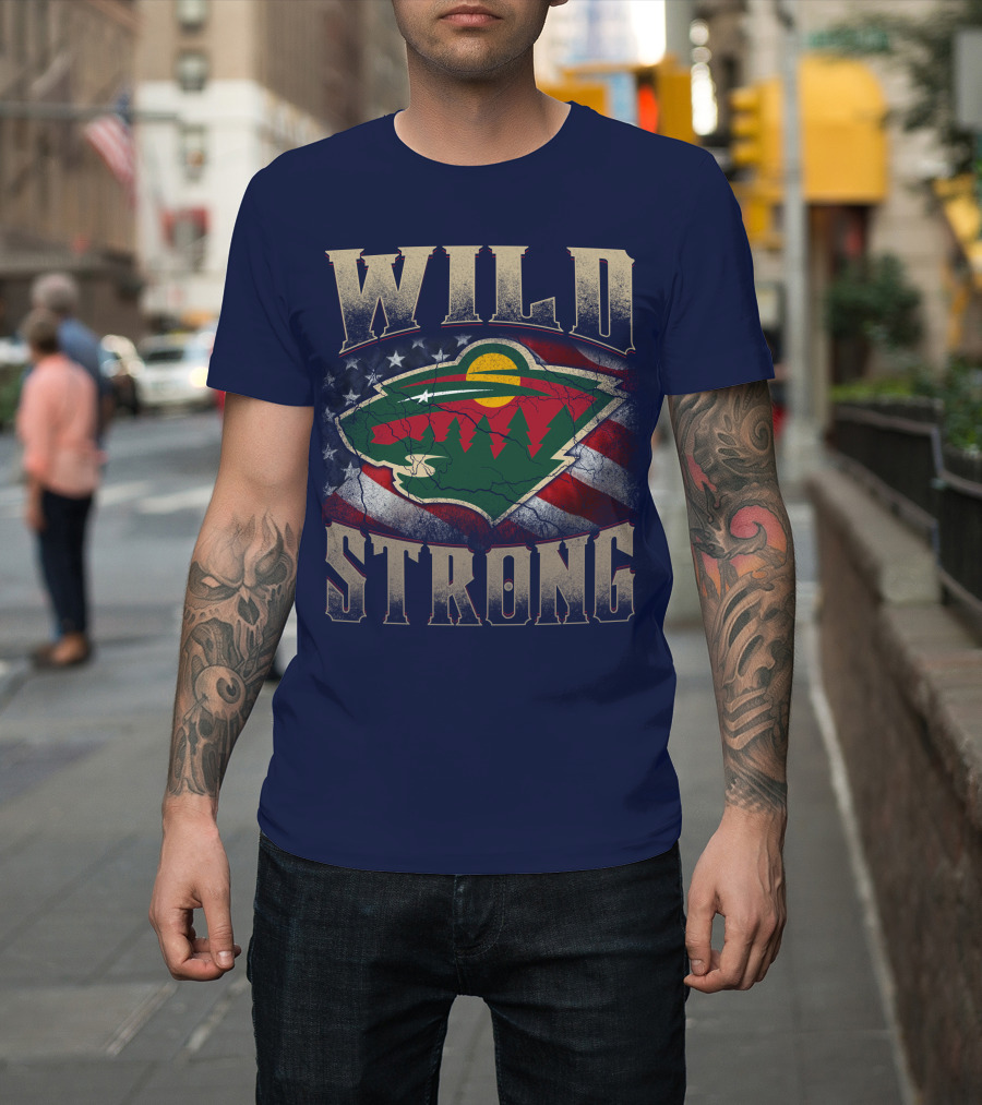 Wild Strong Minnesota Wild Logo American Flag T-Shirt