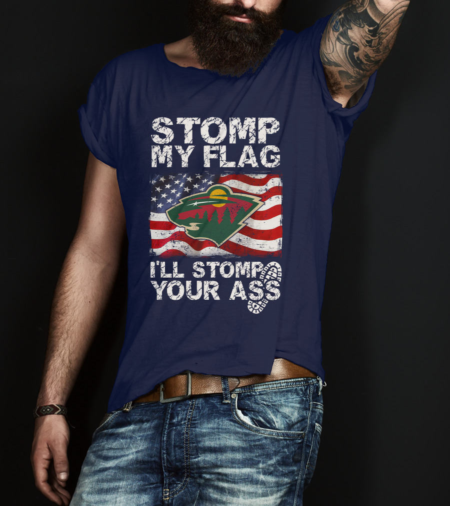 Minnesota Wild Stomp My Flag American Flag Logo Stomp Your Ass T-Shirt