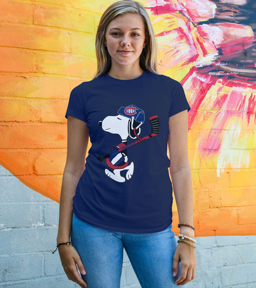 Canadiens Snoopy With Hockey Helmet And Stick T-Shirt