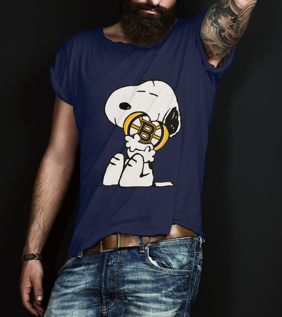 Snoopy With Boston Bruins Logo Embrace T-Shirt