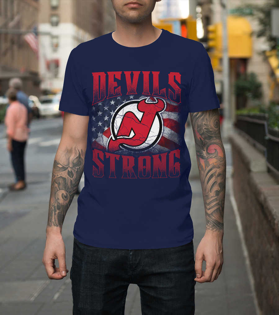 New Jersey Devils Strong Usa Flag T-Shirt