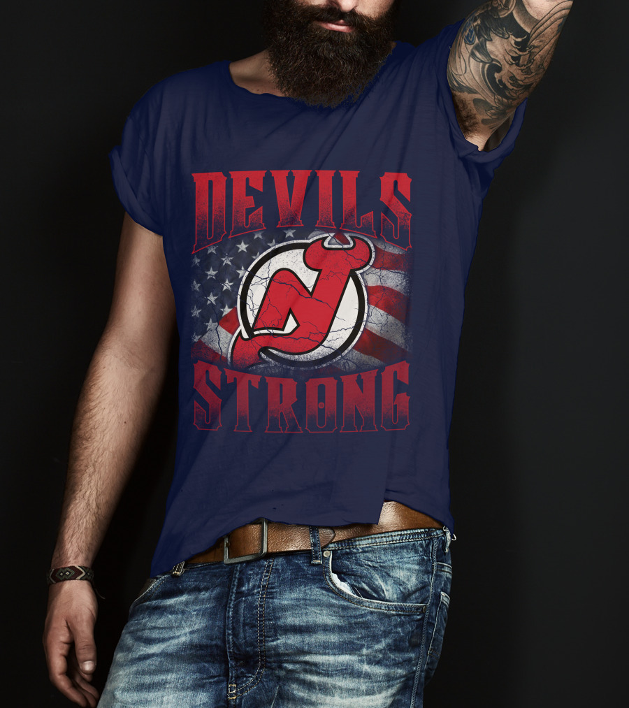 New Jersey Devils Strong Usa Flag T-Shirt