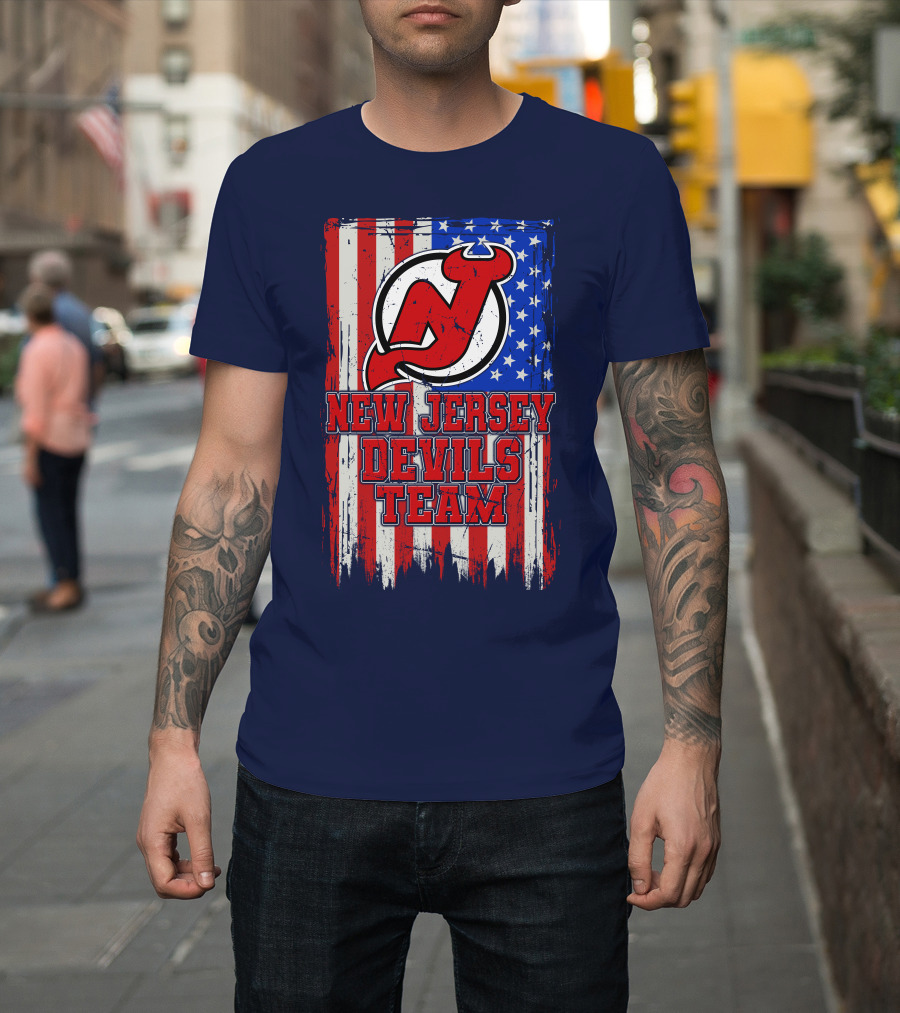 New Jersey Devils Team American Flag T-Shirt