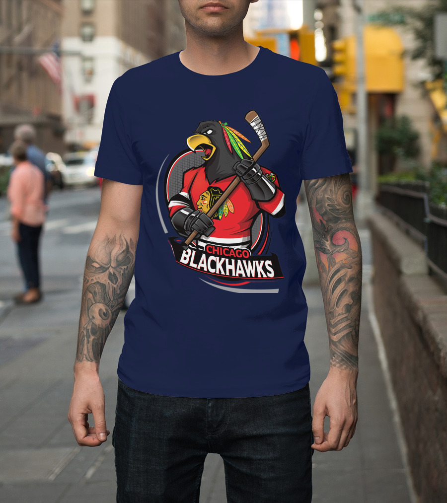 Chicago Blackhawks Hockey Logo Bird Mascot T-Shirt