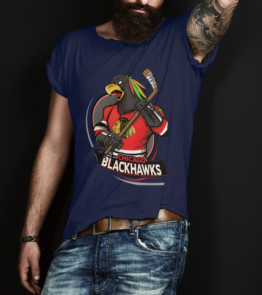 Chicago Blackhawks Hockey Logo Bird Mascot T-Shirt