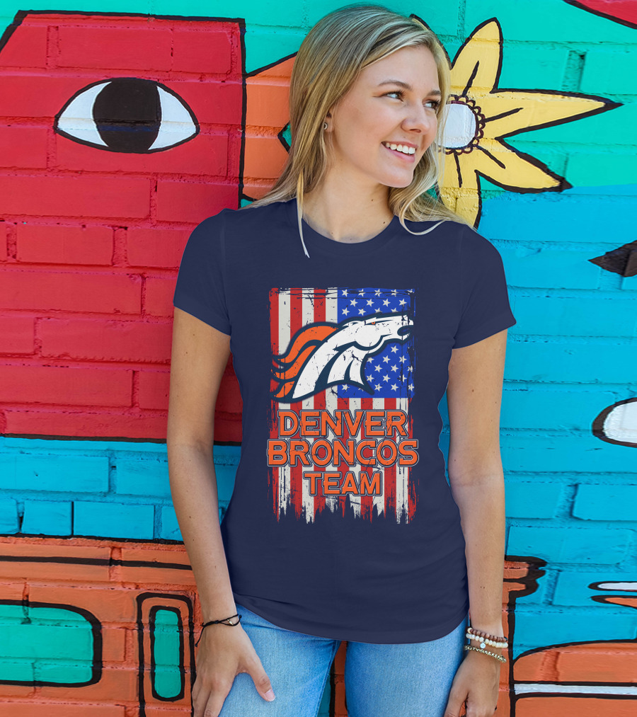 Denver Broncos Team American Flag T-Shirt