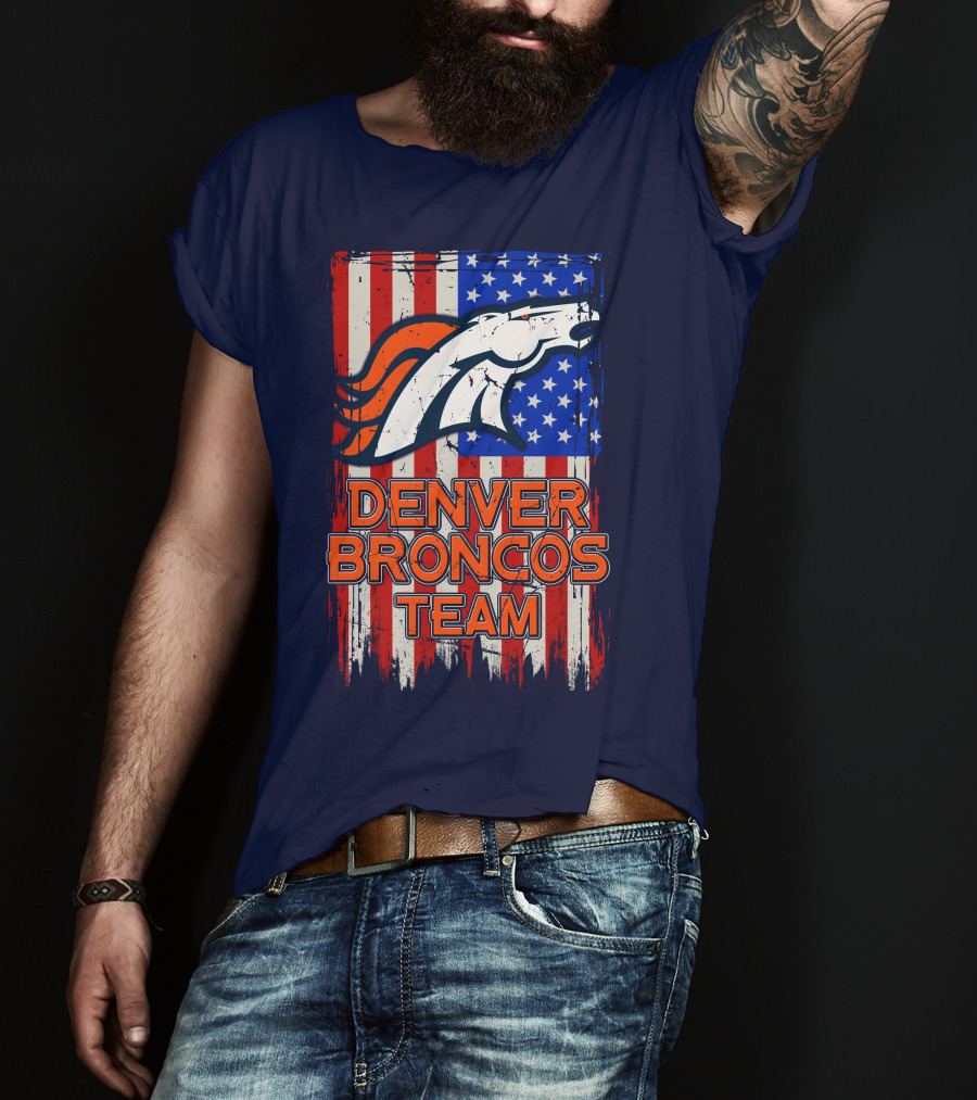 Denver Broncos Team American Flag T-Shirt