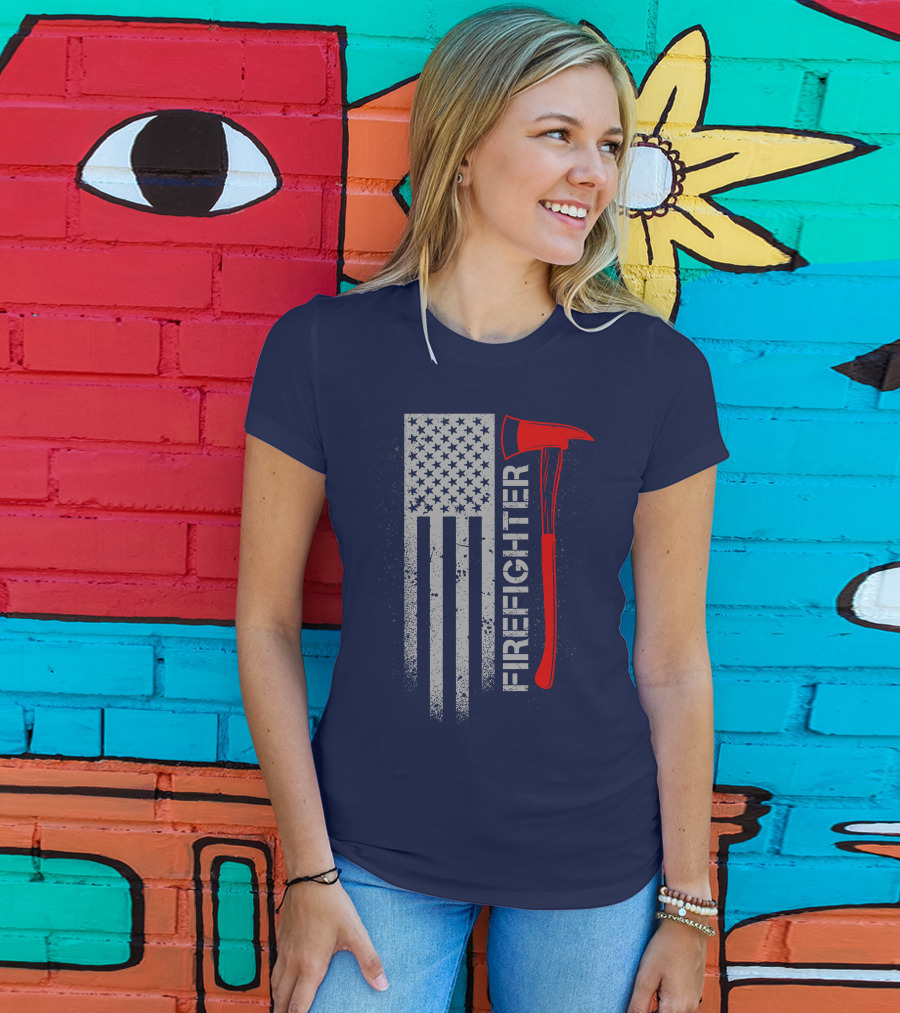 Firefighter American Flag Axe T-Shirt
