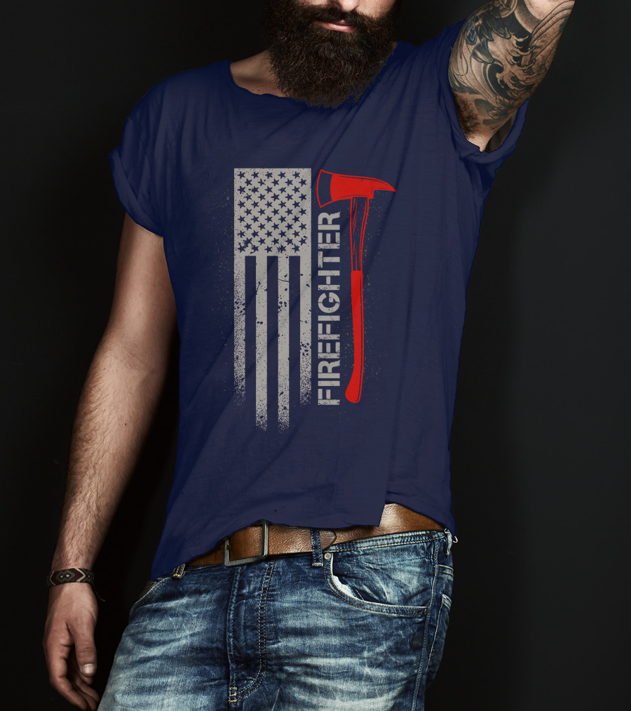 Firefighter American Flag Axe T-Shirt