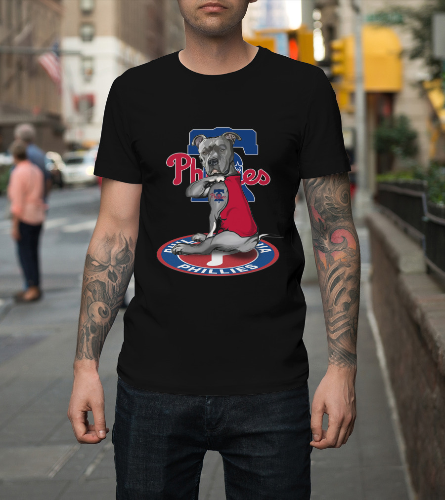 Philadelphia Phillies Dog In Red Shirt Sitting On T-Shirt