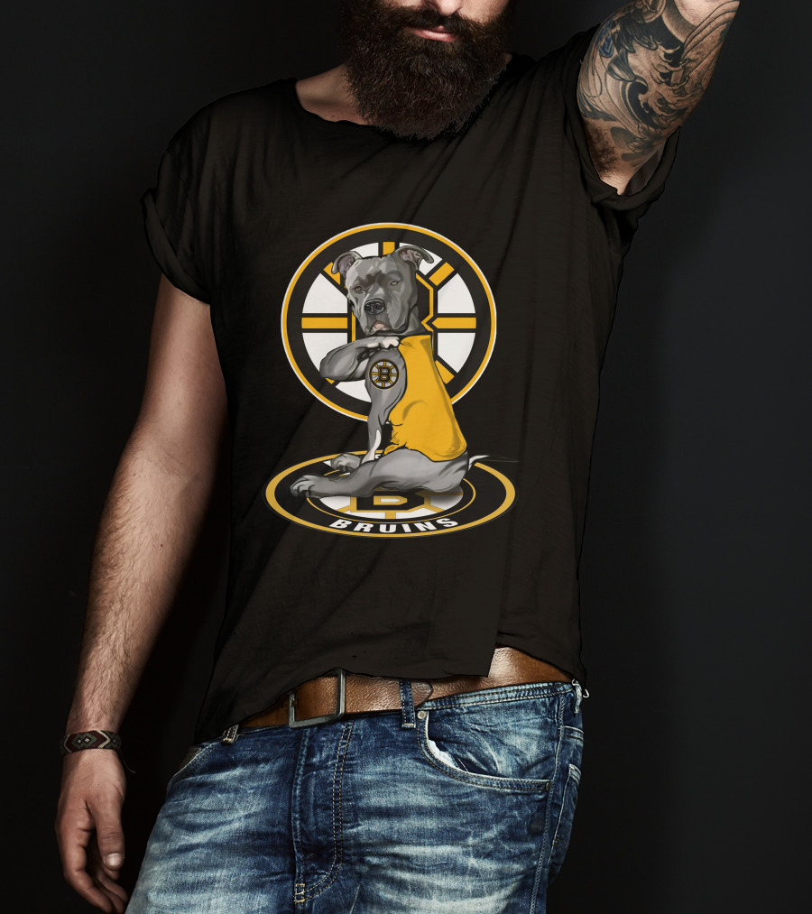 Boston Bruins Dog With Yellow Jersey And Hockey T-Shirt