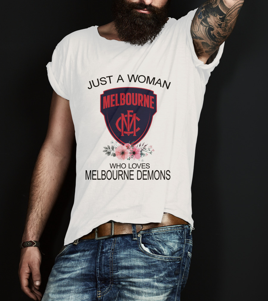 Just A Woman Who Loves Melbourne Demons Melbourne Cfc Logo Flower Decor T-Shirt