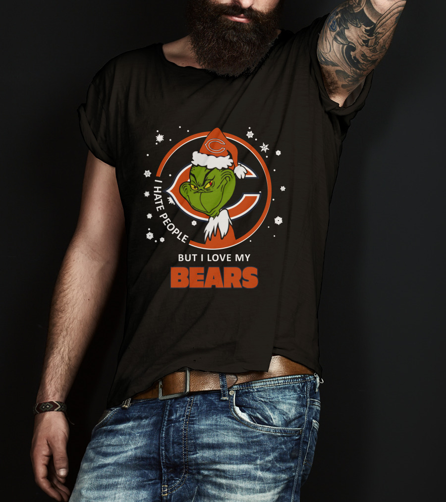I Hate People But I Love My Chicago Bears Grinch Santa Snowflakes T-Shirt
