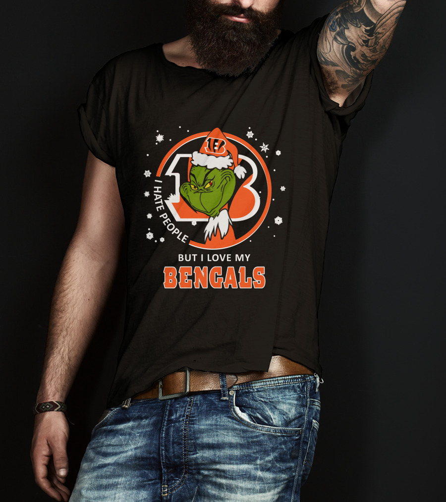 I Hate People But I Love My Bengals Ds004-07-Cincinnati Bengals Grinch Christmas Edition T-Shirt