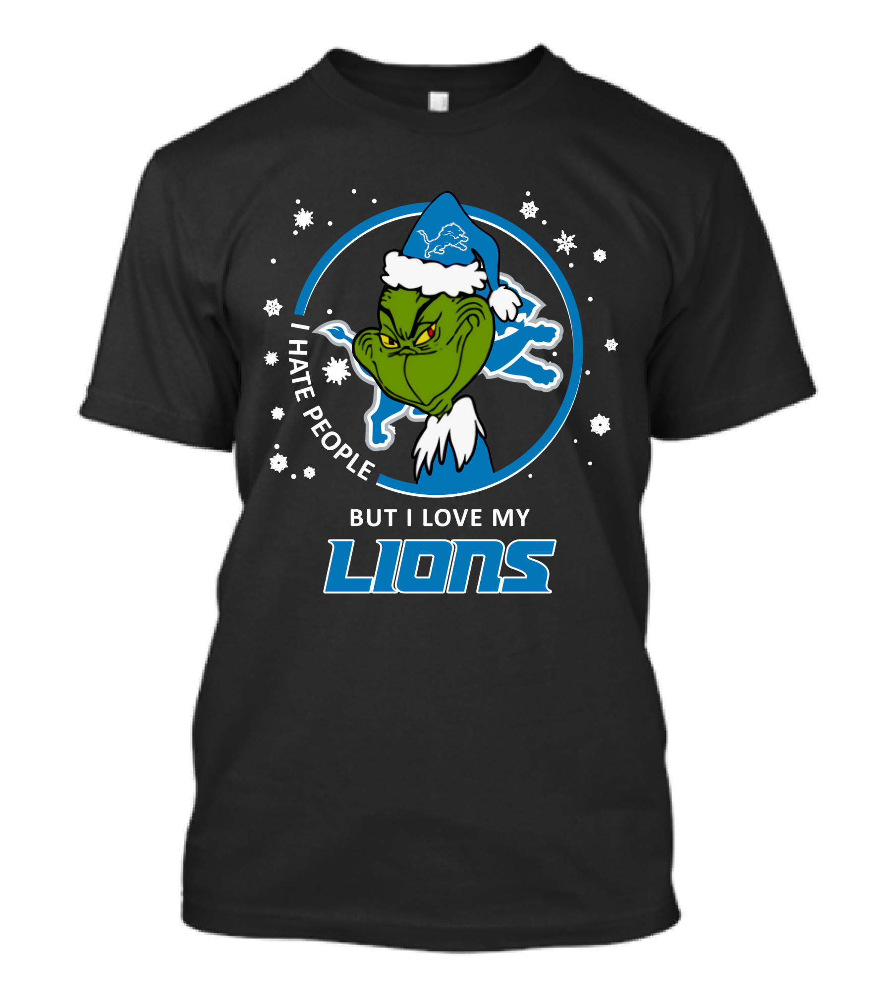 I Hate People But I Love My Lions Detroit Lions Grinch Christmas T-Shirt